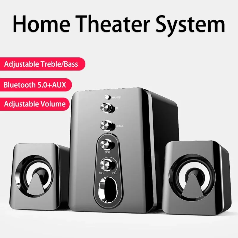 Home Theater System Bluetooth 5.0 AUX Adjustable Treble Bass Volume Desktop Home Speaker