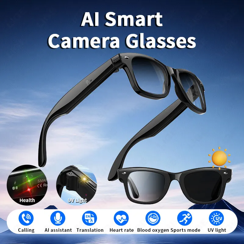 LIGE New Smart Glasses UV Detection Heart Rate Blood Oxygen Health Monitor AI Intelligent Translation Bluetooth Call Sunglasses