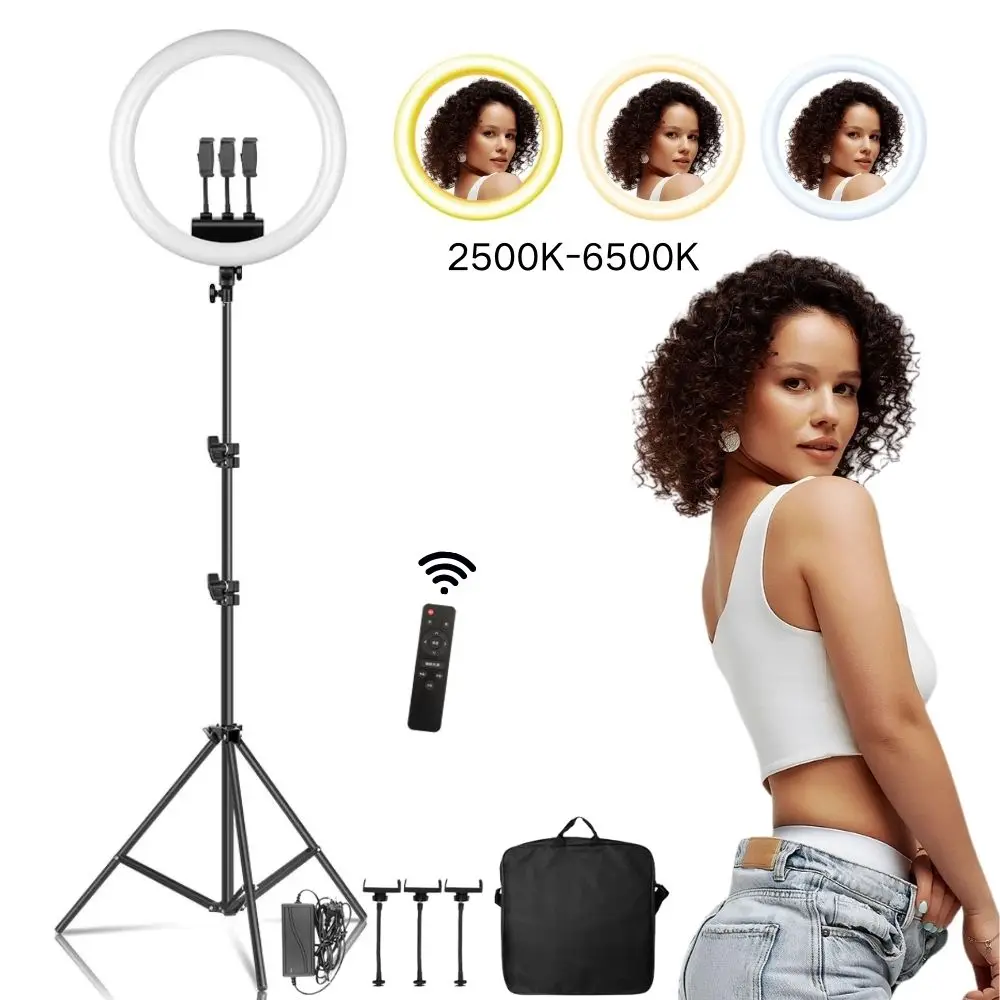 18 Inch LED Ring Light with Tripod Stand Selfie Video Remote Control Photography Lighting for Phone YouTube Live Photo Studio
