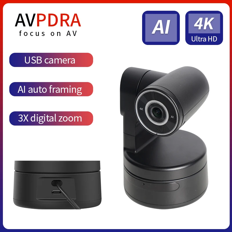 MINI 4K PTZ Webcam AI Auto framing Gesture Recognition Control Built-in Mic USB Video Camera for Laptop Live Streaming