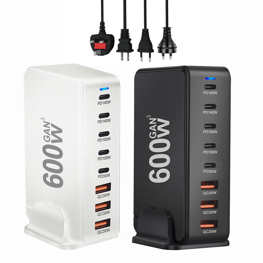 600W GaN 8-port Charger Type C PD3.1 Adapter Fast Charging Station for iPhone 16 15 Samsung Xiaomi Huawei Tablet Dropshipping