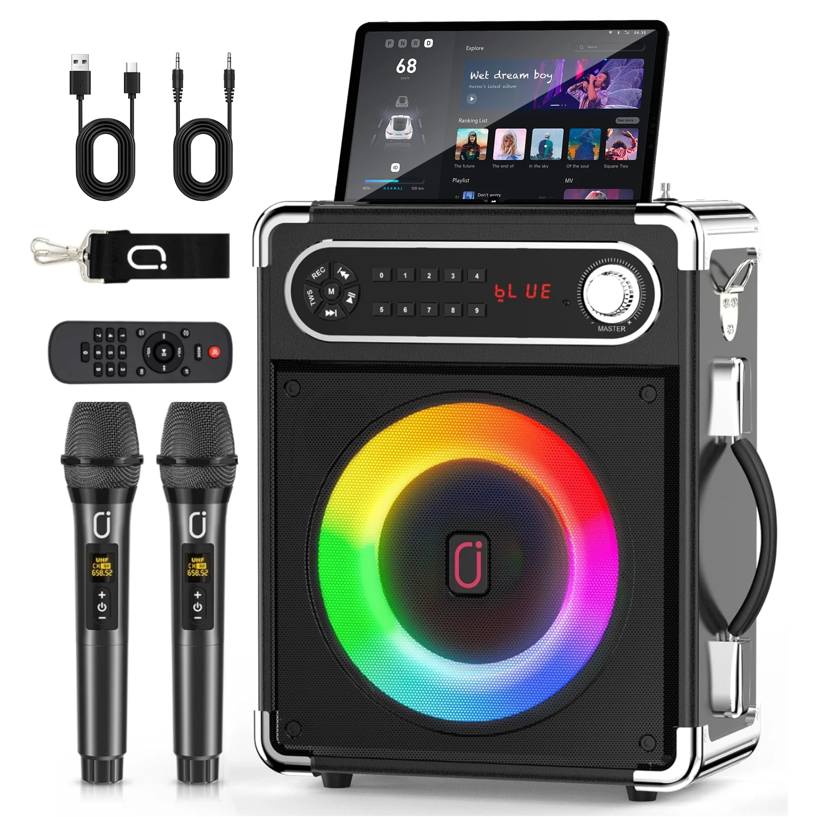 FanFun S55-balck Bluetooth Speakers,IPX5 Waterproof, 3600mAh V5.0 Portable Party Boombox Wireless Deep Bass Loud Massive Sound