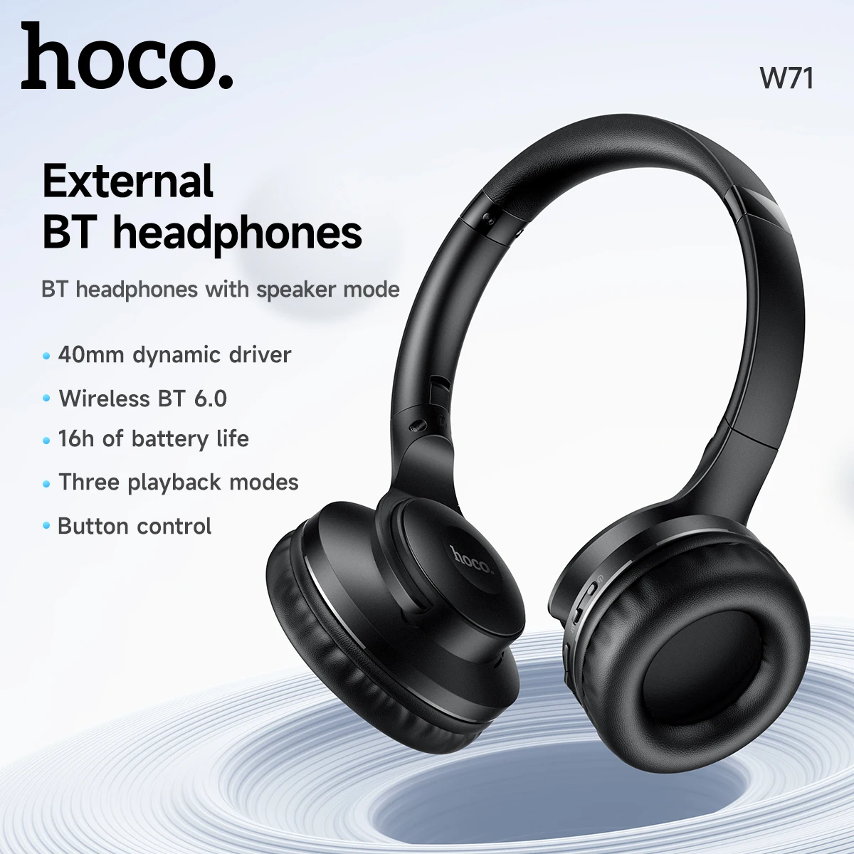 HOCO W71 Folding Bluetooth Headphones Over Ear Portable Sports Wireless Headsets with Microphone for iphone Huawei Xiaomi Black