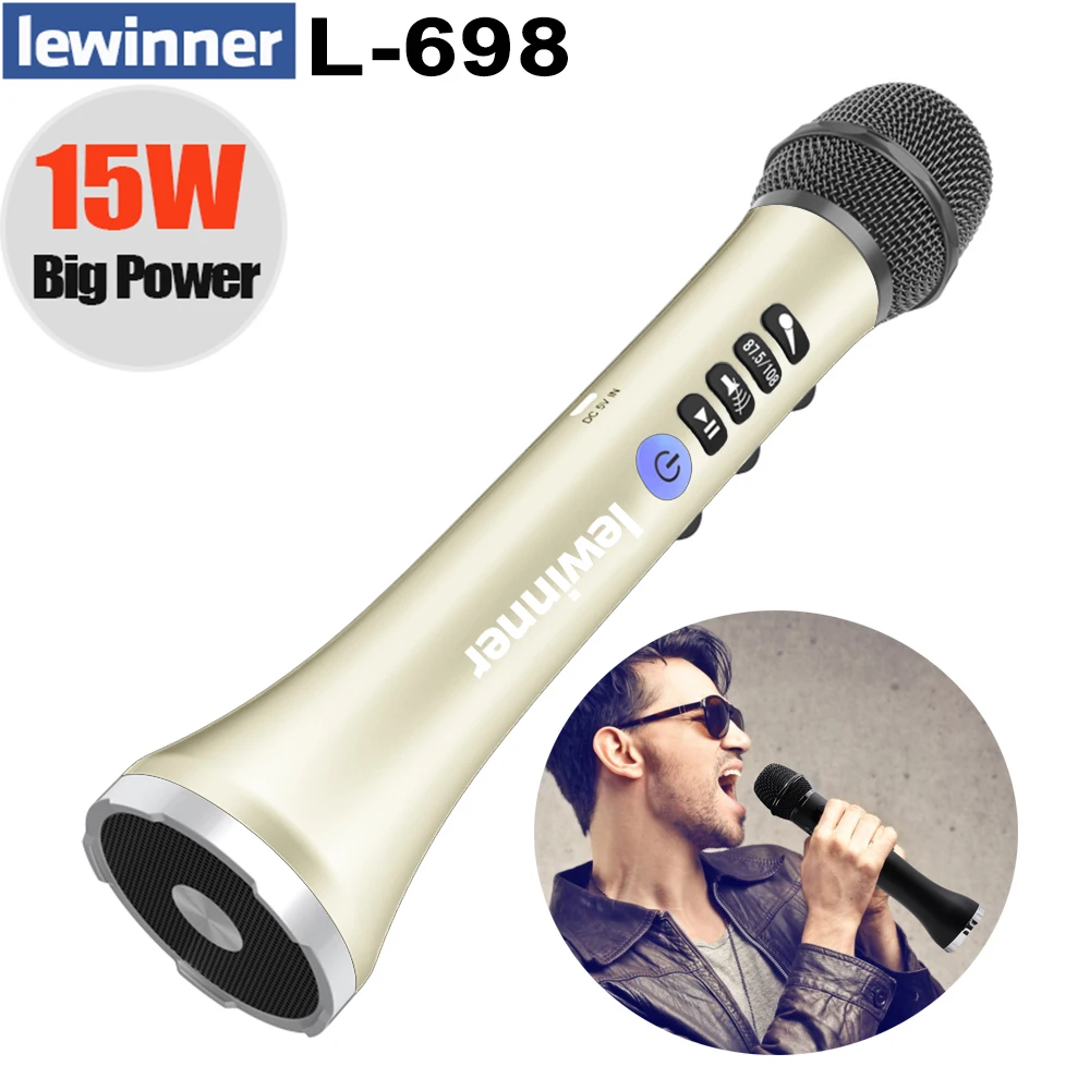Lewinner L698 Wireless Microphone 15W Karaoke machine Bluetooth microphone Handheld Portable Speaker for iOS/Android