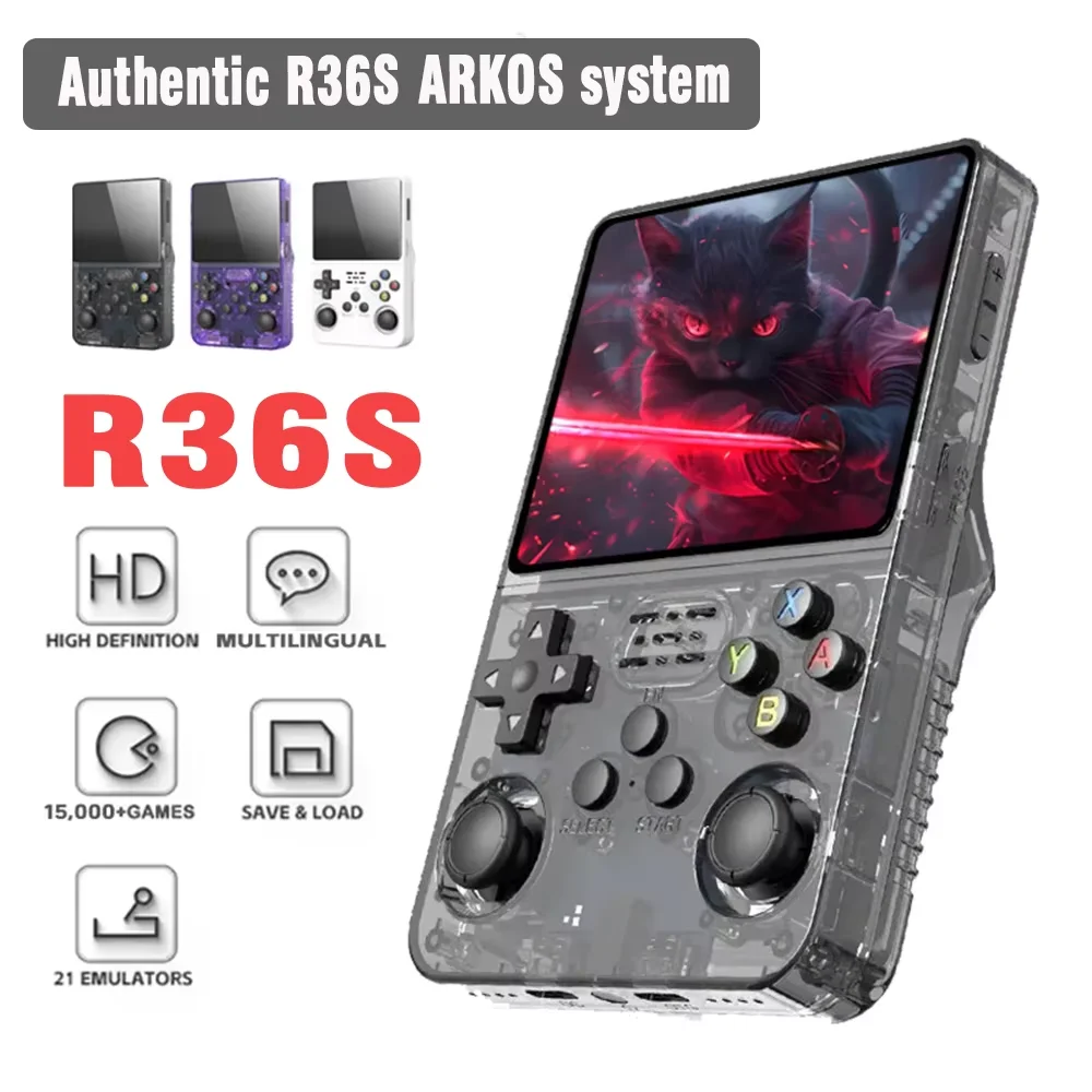R36S Retro Handheld Game Console - 3.5 Inch IPS Screen, 64GB Portable Gaming Device with Built-in Games