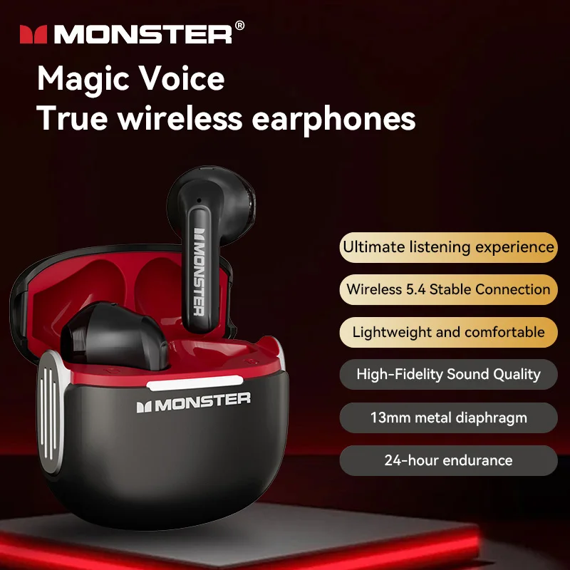 Monster GT15 Wireless Bluetooth5.4 Headphones ANC Music Sports Gaming Earphones TWS Noise Reduction Stereo Earbuds 2025 Headset