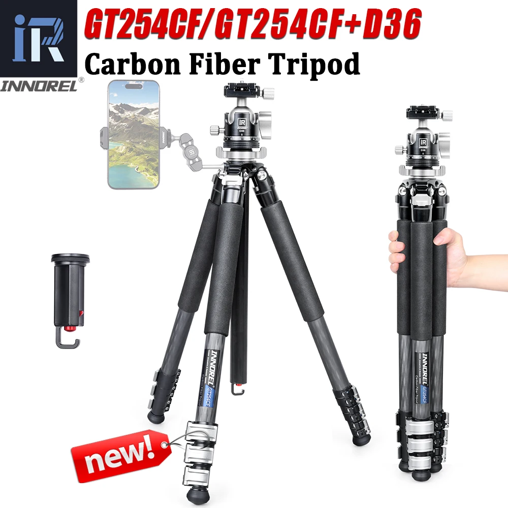 Carbon Fiber Tripod-INNOREL GT254CF Camera Tripod Professional Compact Portable Stand for Travel Outdoor Digital DSLR Load 15kg