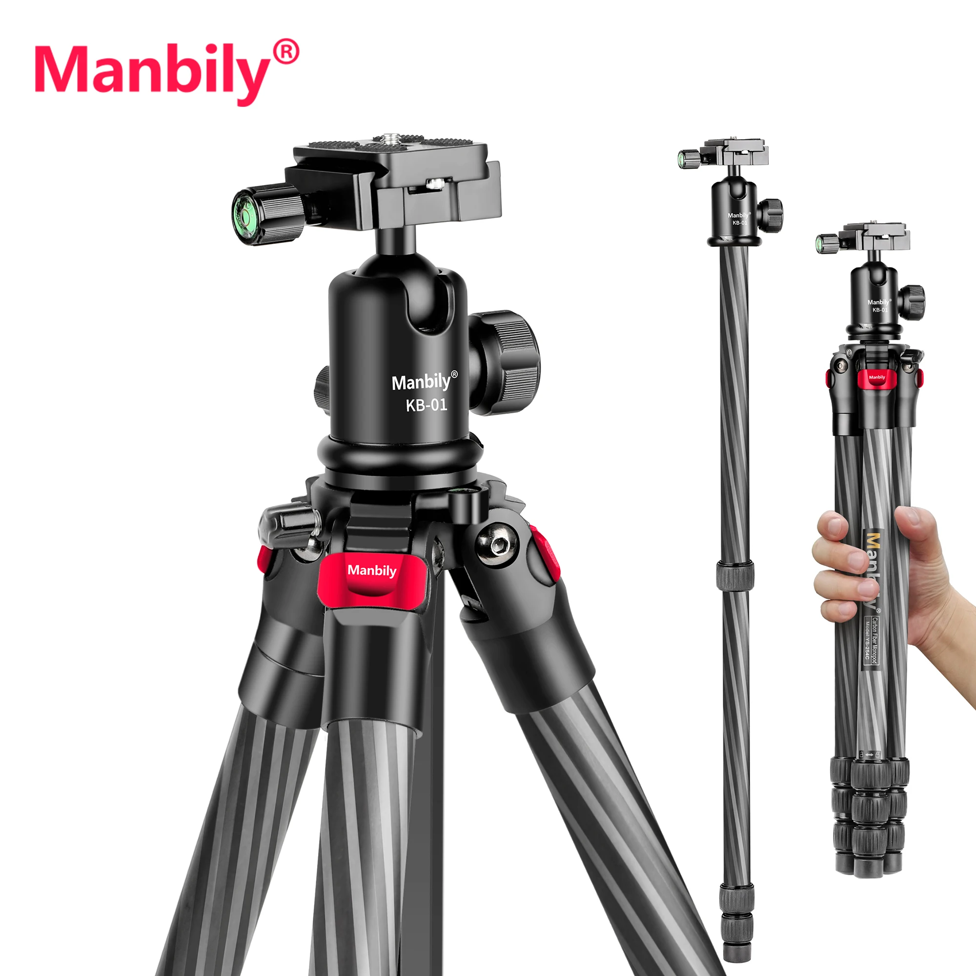 Manbily YS-254C Carbon Fibre Tripod For DSLR Digital Cameras With Panoramic Ballhead Lightweight Travel Professional Tripod