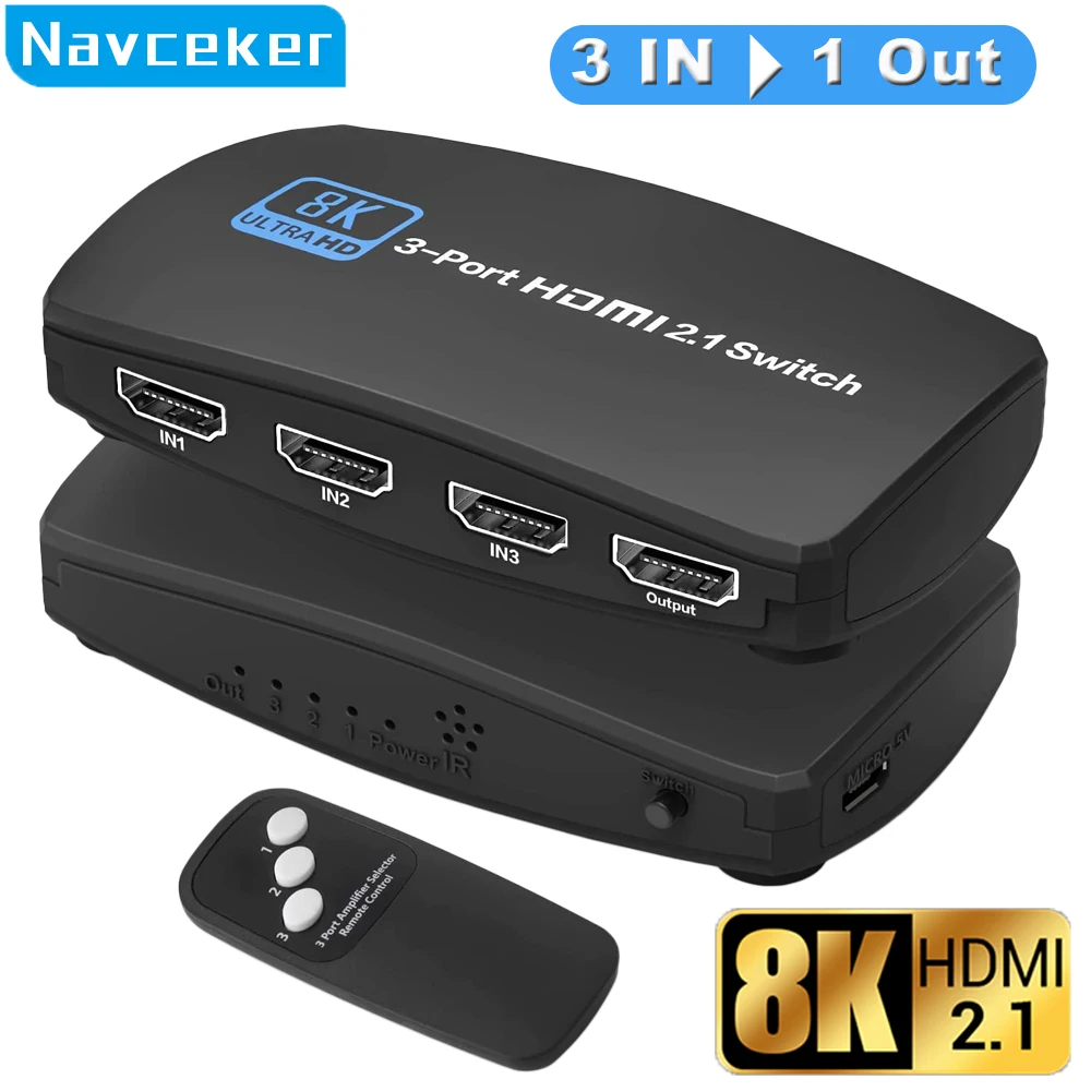 2023 Switcher HDMI 2.1-compatible 3 in 1 out 2 in 1 out 8K 60Hz 4K 120Hz Switch Splitter adapter IR Remote For PS5 PS4 Projector