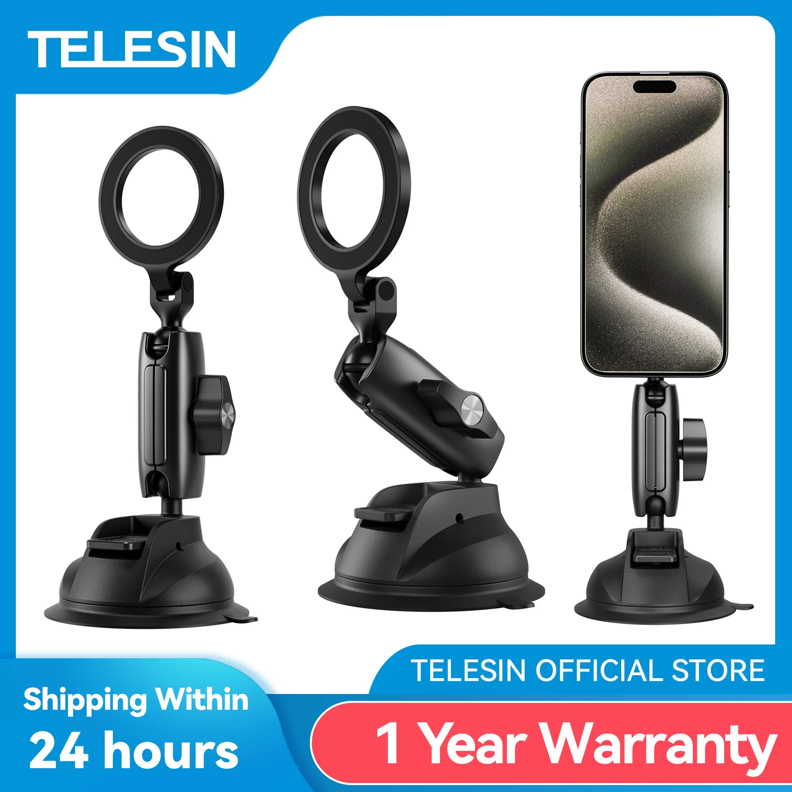 TELESIN Magnetic Car Phone Holder Suction Cup 360° Adjustable Car Mount Stand For Mobile Phone Iphone HUAWEI SAMSUNG XIAOMI