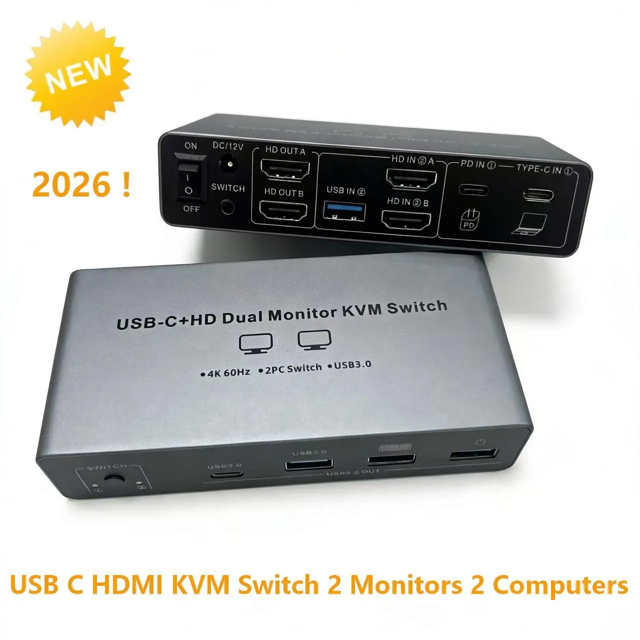 4K@60Hz USB C HDMI DP KVM Switch 2 Monitors 2 Computers,HDCP 2.2 Dual Monitors KVM Switches for 2 PC/Laptop Share Mouse Keyboard