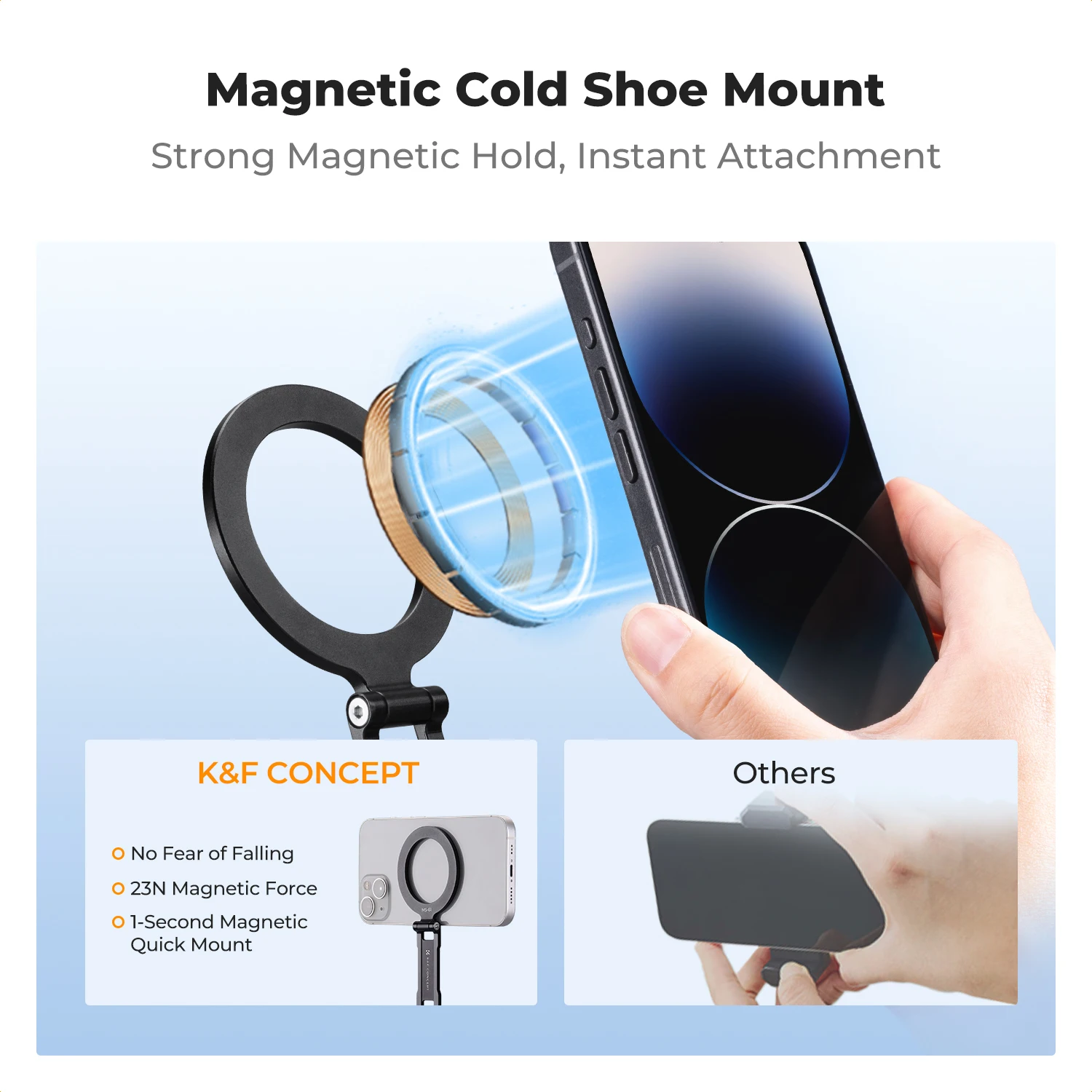 K&F CONCEPT Magnetic Metal Phone Mount with Cold Shoe Mount Adjustable Rotatable Phone Holder Adapter for iPhone 17/16/15/14/13