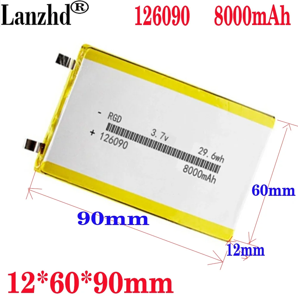 1-12PCS Batteries 3.7V 8000mAh 126090 Rechargeable Li Polymer Lithium Battery For PSP Navigation Ebook Speaker Notebook Power