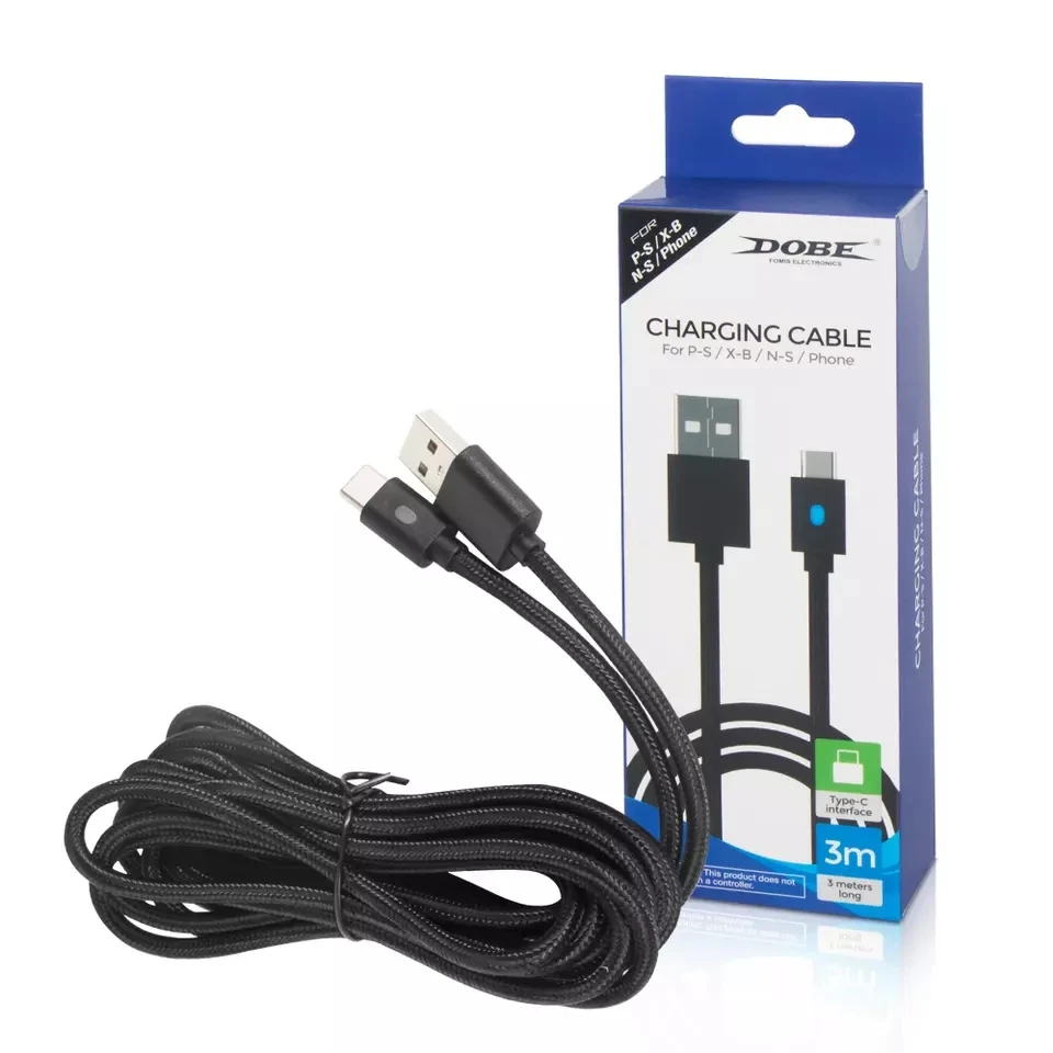 3M Charging Data Cable for PS5/Switch Pro Controller USB Charger Cable for PS 5 Gampad Joystick with Indecator Light