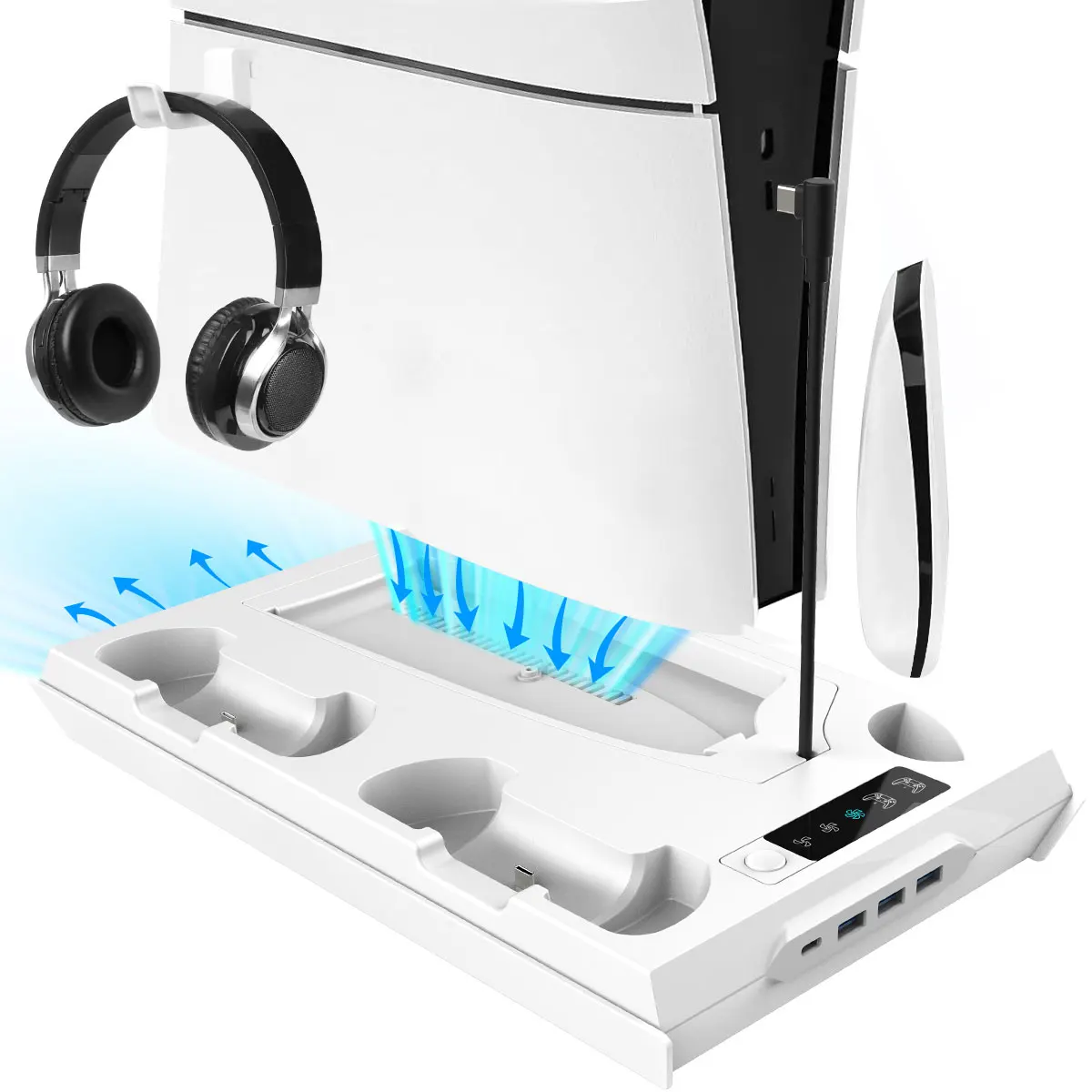 Cooling Station For PS5 / PS5 Slim Stand, WIth 3 Level Cooling Fan, Controller Charging Station For PS5 Console