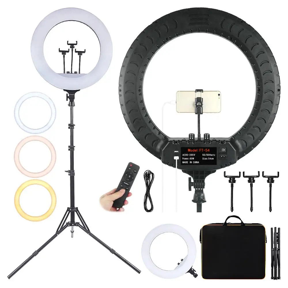 Fusitu FT-54 LED Ring Light Dimmable Selfie Lamp Stand Phone Holder for Video Live Professional Photography Lighting Kit