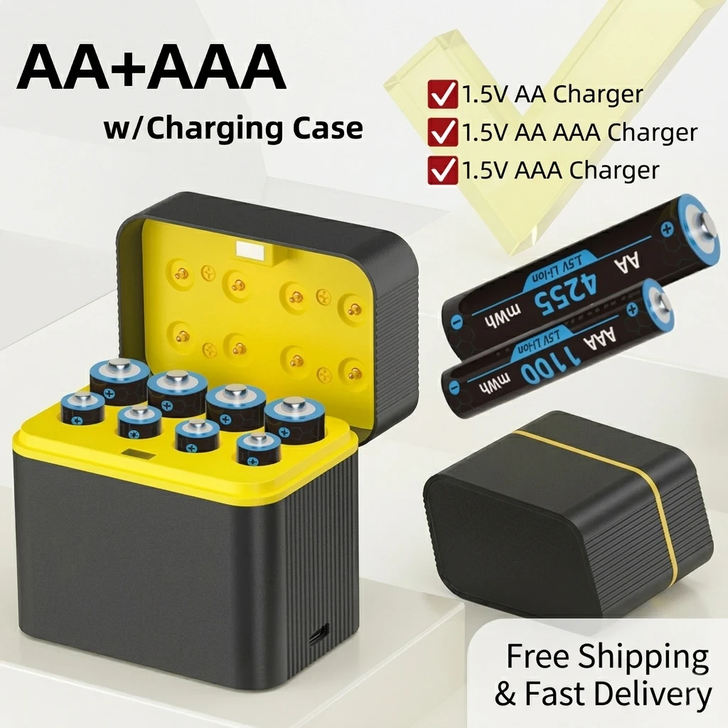8PCS 1.5V AA AAA Lithium Rechargeable Battery Set & Type-C Fast Charger, High Capacity 3000mWh Li-ion Battery for Xbox Mouse