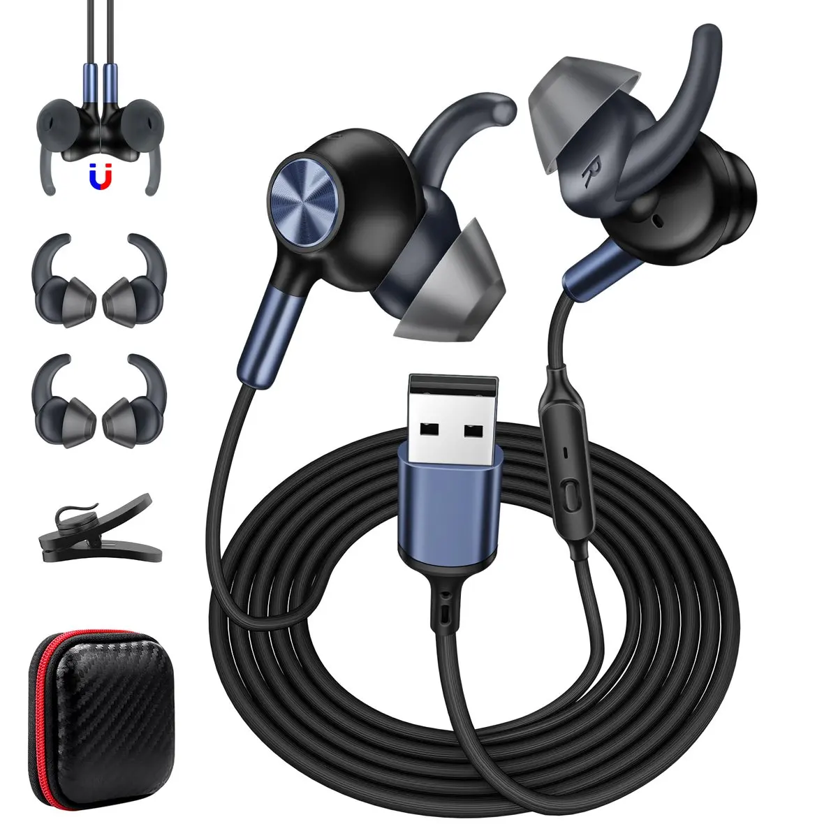 USB A Wired Earbuds 7.5FT Cord Lightweight Magnetic Headphones with Microphone for PC Laptop PS4 PS5 Gaming Headset Earphones