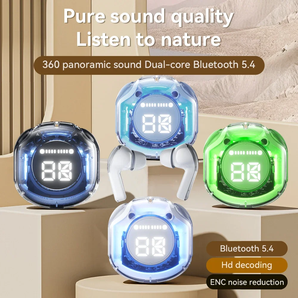 T8 PRO Tws Bluetooth Earbuds Transparent With LED Digital Display Wireless In-Ear Earphones For Xiaomi Huawei iPhone Headphones
