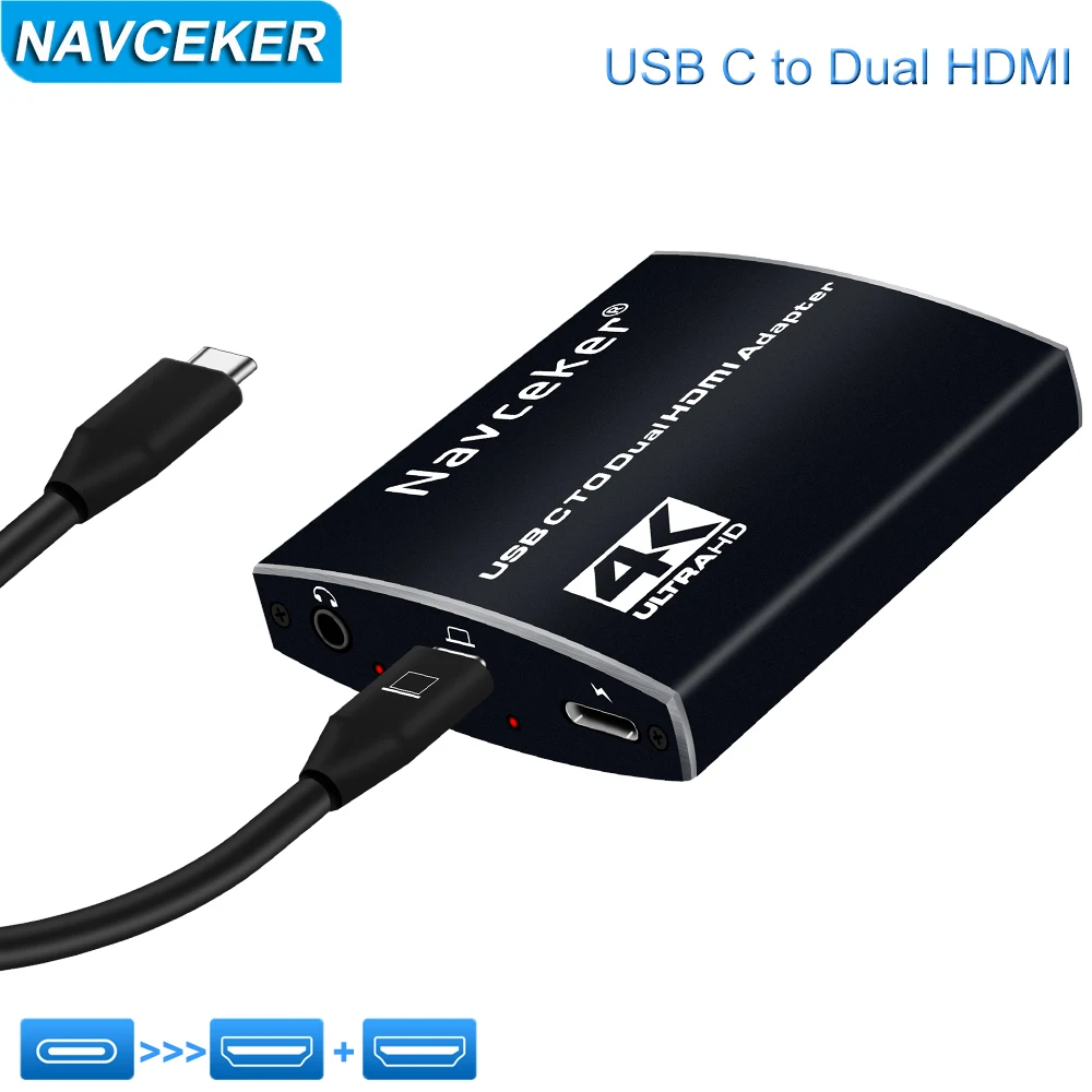 USB C to 2 HDMI-compatible Dual 4K Displays Digital AV Adapter for MacBook Pro Mac Air/iPad Pro, Dell XPS 13/15,Surface Pro 7/Go