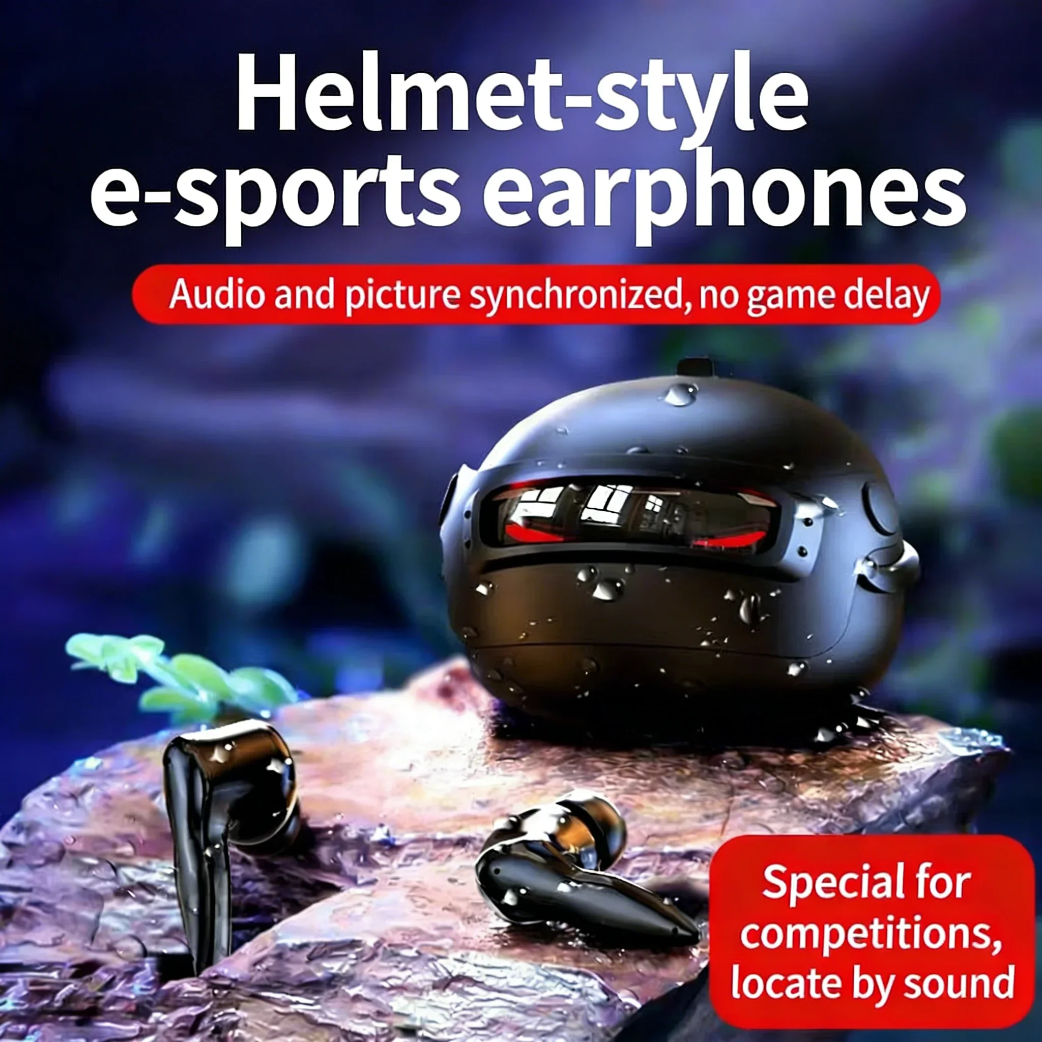 Helmet Design TWS Bluetooth 5.3 Gaming Earphones Low Latency RGB Breathing Light ENC Noise Reduction Earbuds for PUBG/FPS Games