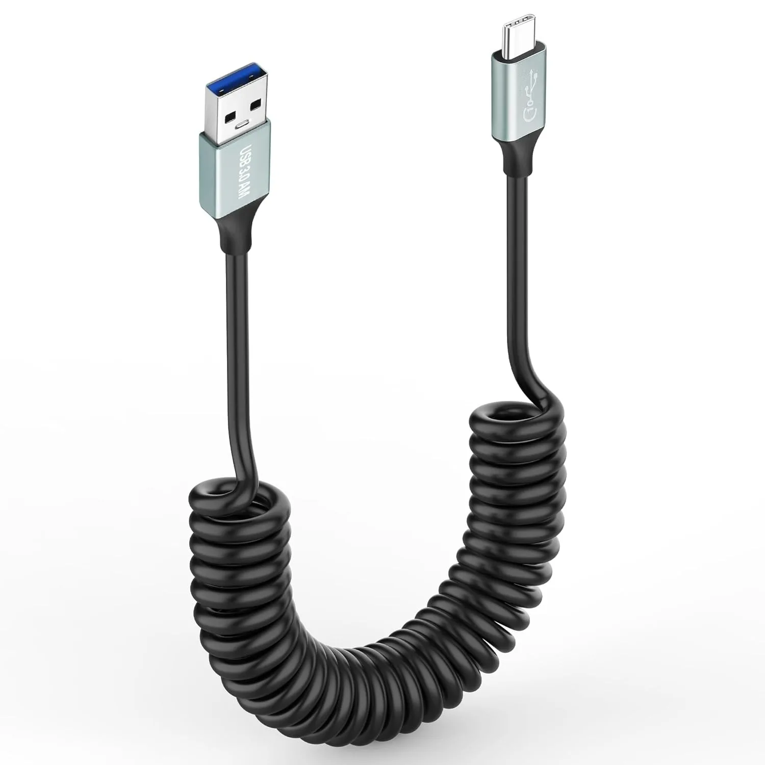 1M USB 3.0 A to Type C Coiled Cable 5Gbps 3A Charging Data Sync Cord for Laptop PC External Hard Drive Car Charger Mobile Phone