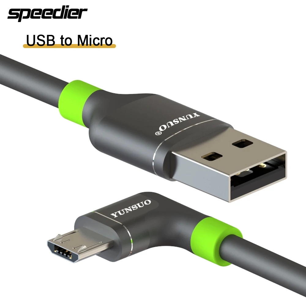 USB To Micro USB Left Angled 90 Degree 5V 1A 2A 2.4A 9V 3A 4A Charging Data Cable 10cm - 10m for VR USB Camera, Car Recorder