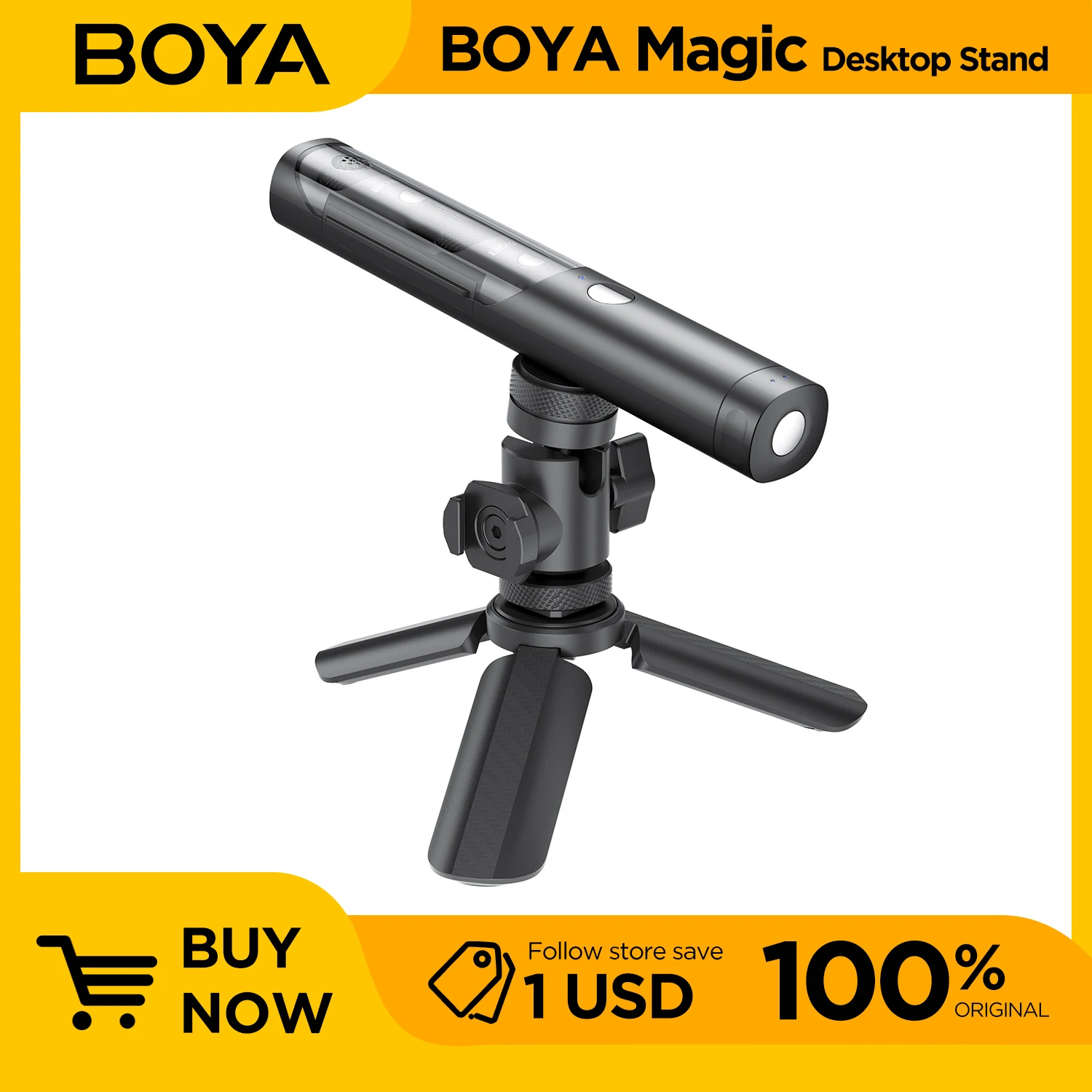 BOYA Magic Tripod Stand for Desktop Microphone with Non-slip Rubber Feet Foldable Desk Mic Stand for Gaming Podcasting Meeting