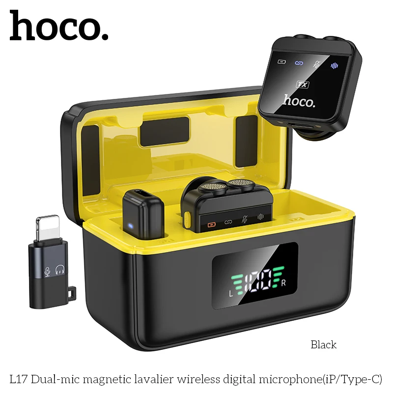 HOCO L17 Dual-mic Magnetic Lavalier wireless digital microphone For iPhone Android Portable Audio Video Recording Live Broadcast
