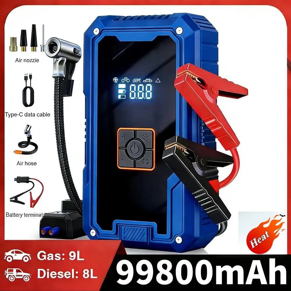 3000A 99800mAh Car Jump Starter with 150PSI Tire Inflator 4 in 1 12V Auto Battery Booster Portable Power Bank LED Light