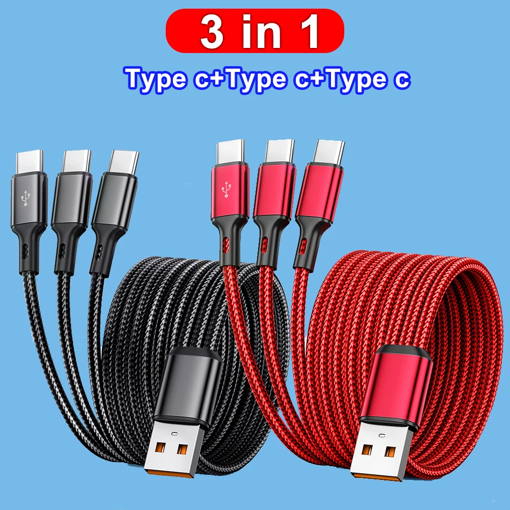 3 In 1 USB-Type C 100W Fast Charging USB A-3Type-C For Samsung S24 Xiaomi Huawei Android USB C High-speed data transmission