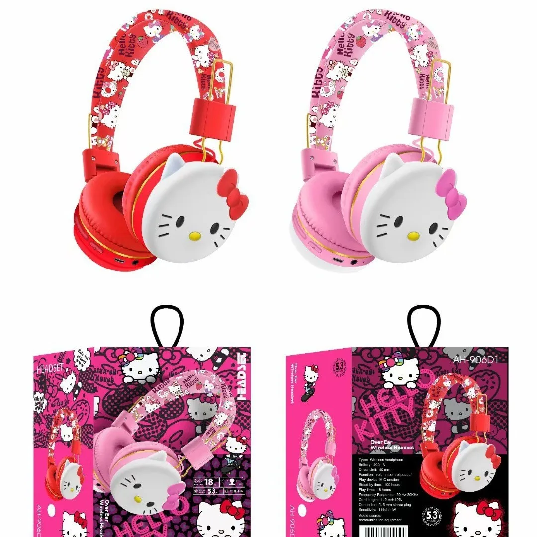 Sanrio Hello Kitty Wireless Bluetooth Headsets Cartoon with Mic Foldable Lightweight Earphone for Phones Laptop AH-906D1