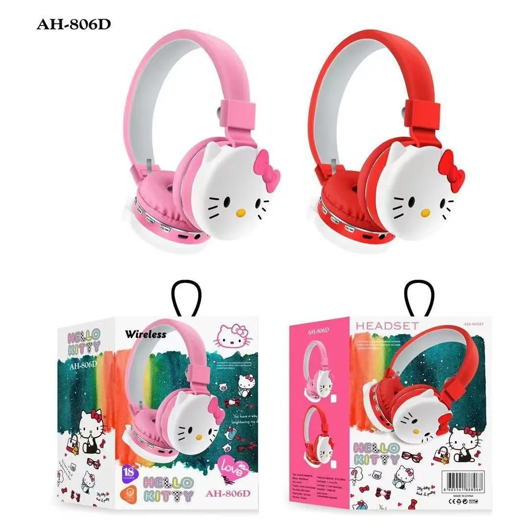 New Hello Kitty Wireless Bluetooth Headsets Cartoon with Mic Foldable Lightweight Earphone for Phones Laptop AH-806D
