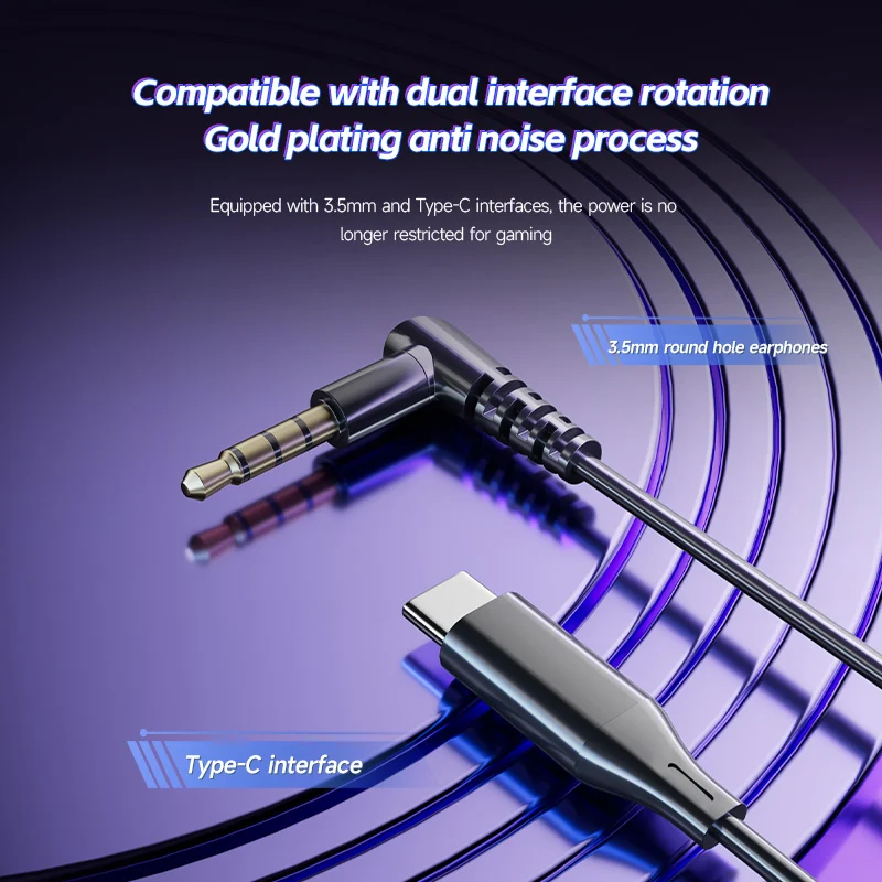 Gaming Earbud Gamer Headphone Typec&3.5mm In-ear With Dual Microphones Earphones HiFi Stereo Headsets Sport with Mic for Samsung