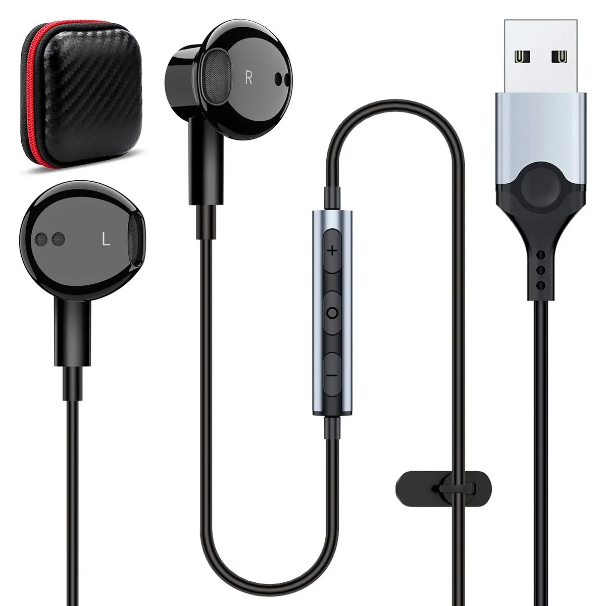 USB Wired Stereo Headphones for PC/Laptop 7.5FT Computer Magnetic Earbuds with Microphone Mute Control Noise Canceling Earphones