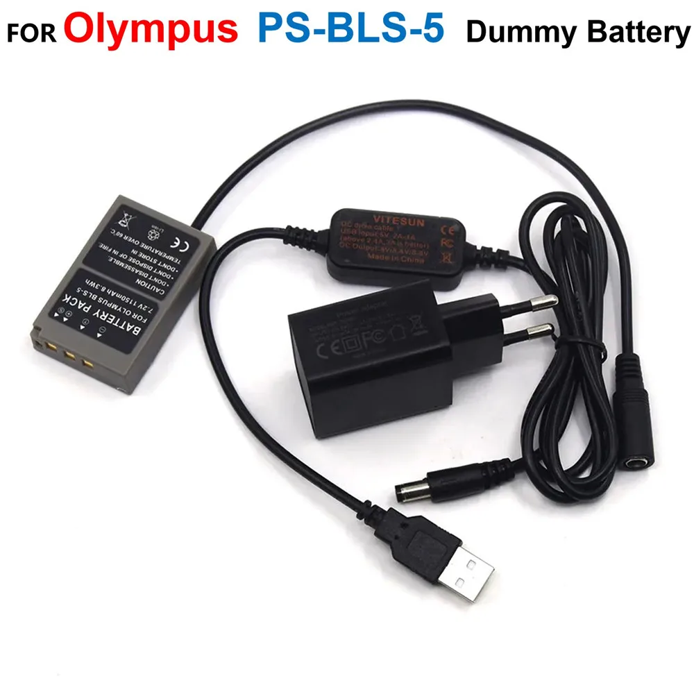 PS-BLS5 BLS-5 Dummy Battery+USB Power Cable+QC3.0 Charger For Olympus PEN E-PL2 E-PL7 E-PL5 E-PM2 Stylus 1 1s OM-D E-M10 Mark II