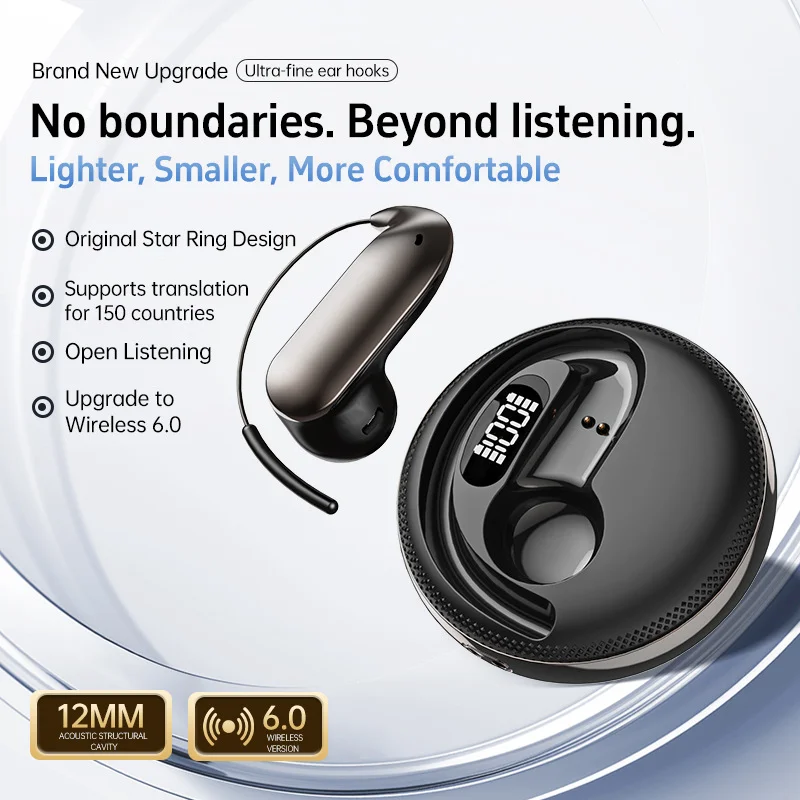 New X56 Bluetooth 6.0 AI Translation Earhook Earphones Star Ring Design Ultra-Thin Comfort Wear for Music Travel Business Office