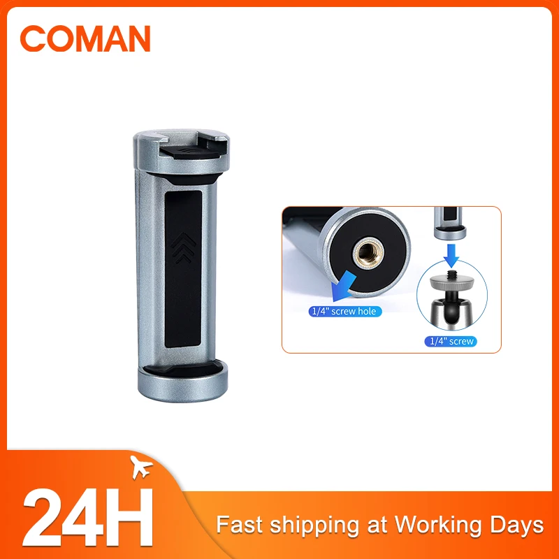 COMAN EX350 Phone Holder Clamp With Cold Shoe Mount For Video Light Mic Tripod Monopod Base Mobile Phone Clip For iPhone Samsung