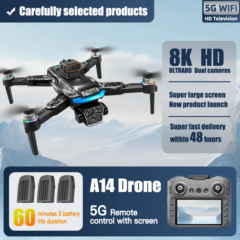 For xiaomi A14 Drone Large screen remote control 8K professional HD camera 5G WIFI FPV Brushless Foldable quadcopter RC Dron Toy