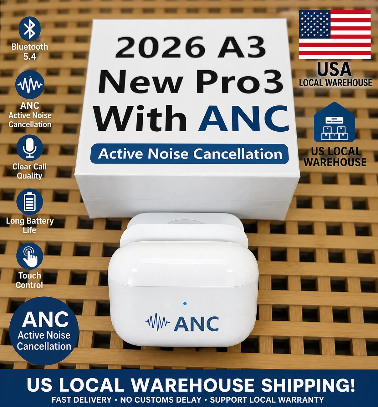 Super A3 For New Pro 3 ANC TWS Wireless Bluetooth Earphones Pro 3 Cancellation Headset Cancellation Earbuds for iOS Android