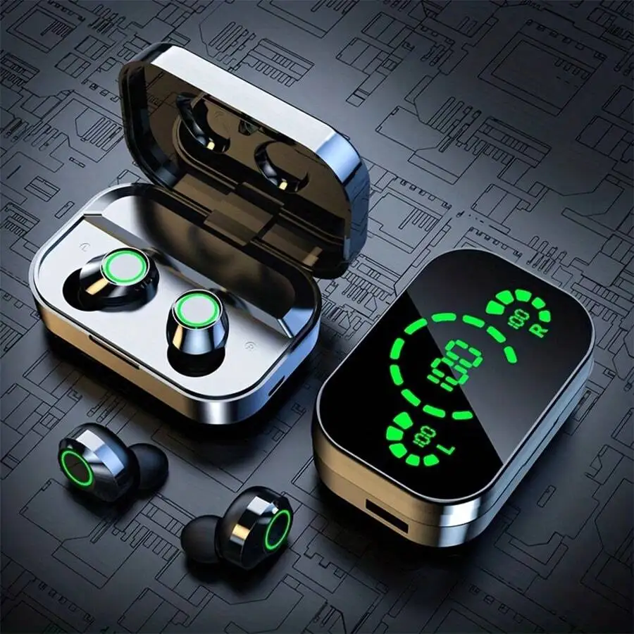 True Wireless Earbuds with LED Battery Display, ENC Noise Reduction, Mic, Deep Bass, Sports, Type-C Rechargeable, TWS In-Ear
