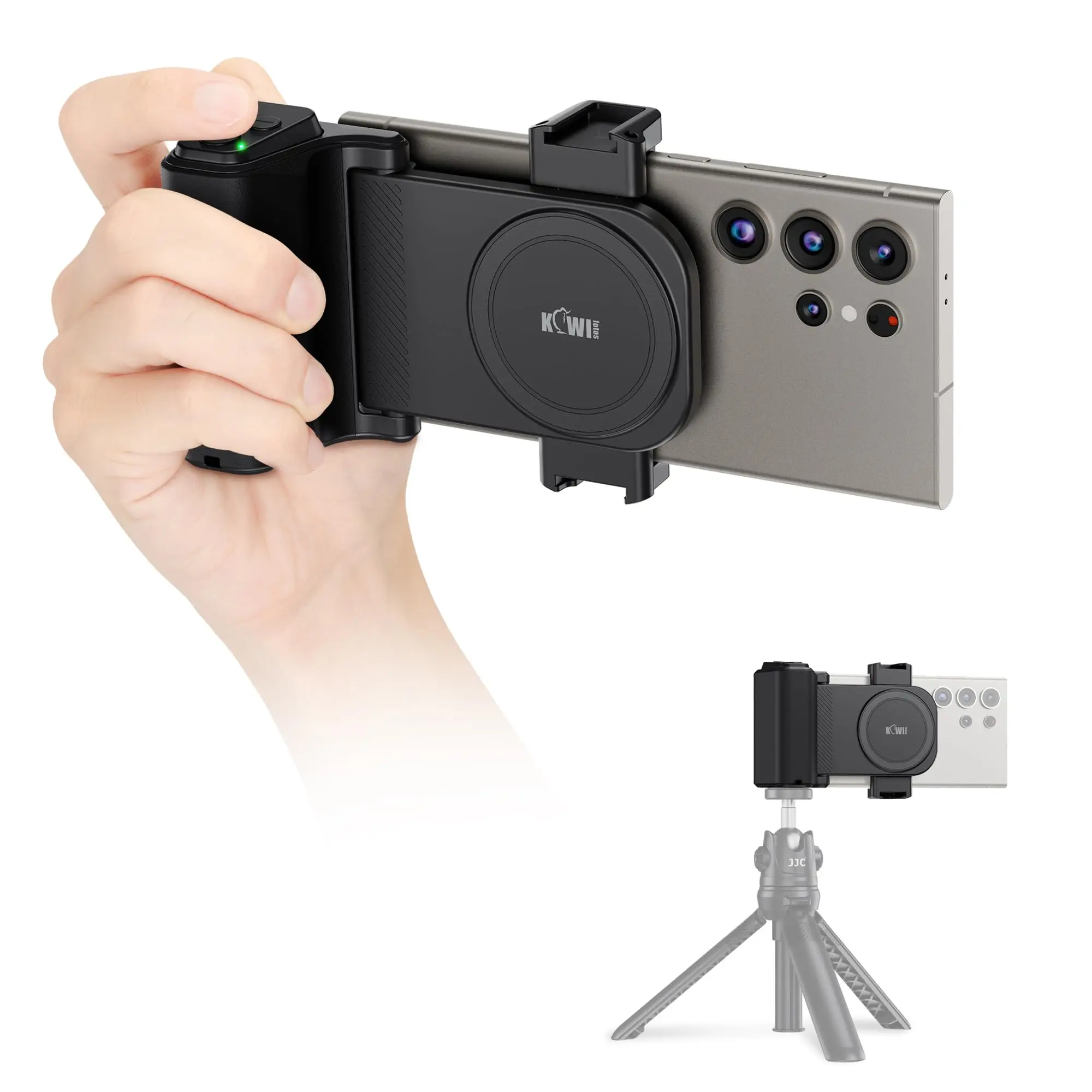 Wireless Remote Phone Camera Handle Grip Stabilizer With Cold Shoe Mount for iPhone17 16 15 14Pro Max Samsung S24 S25 Vlog Video