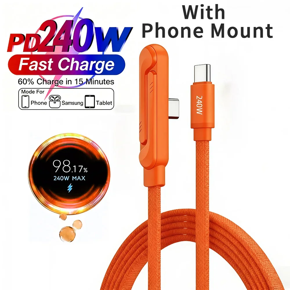 240W Braided Fast Charging Cable TYPE-C=C-C with Foldable Phone Stand Compatible with iPhone,xiaomi and Huawei Samsung USB C