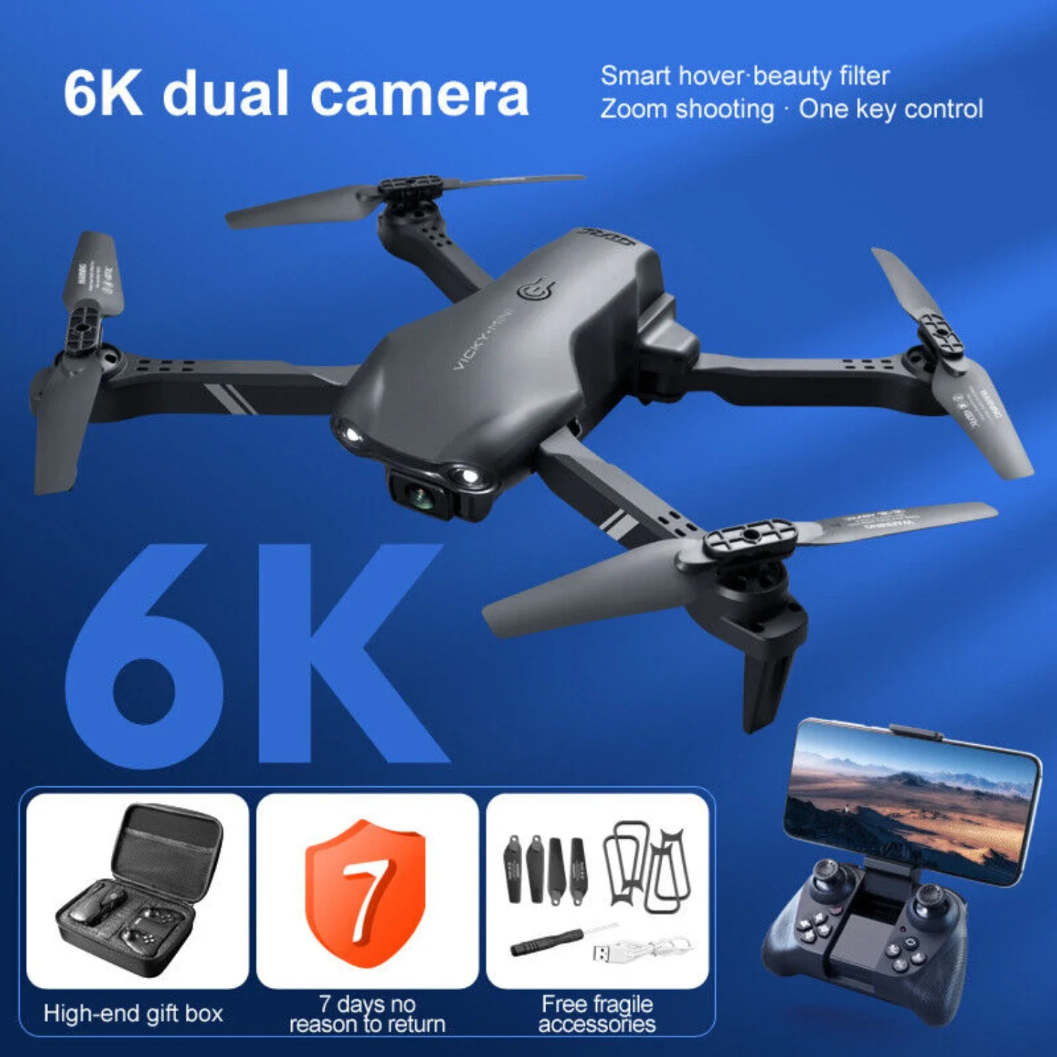 2026 Foldable RC Drone 6K HD Dual Camera, WiFi FPV Live Video Quadcopter, Mini Drone with Camera for Adults & Kids