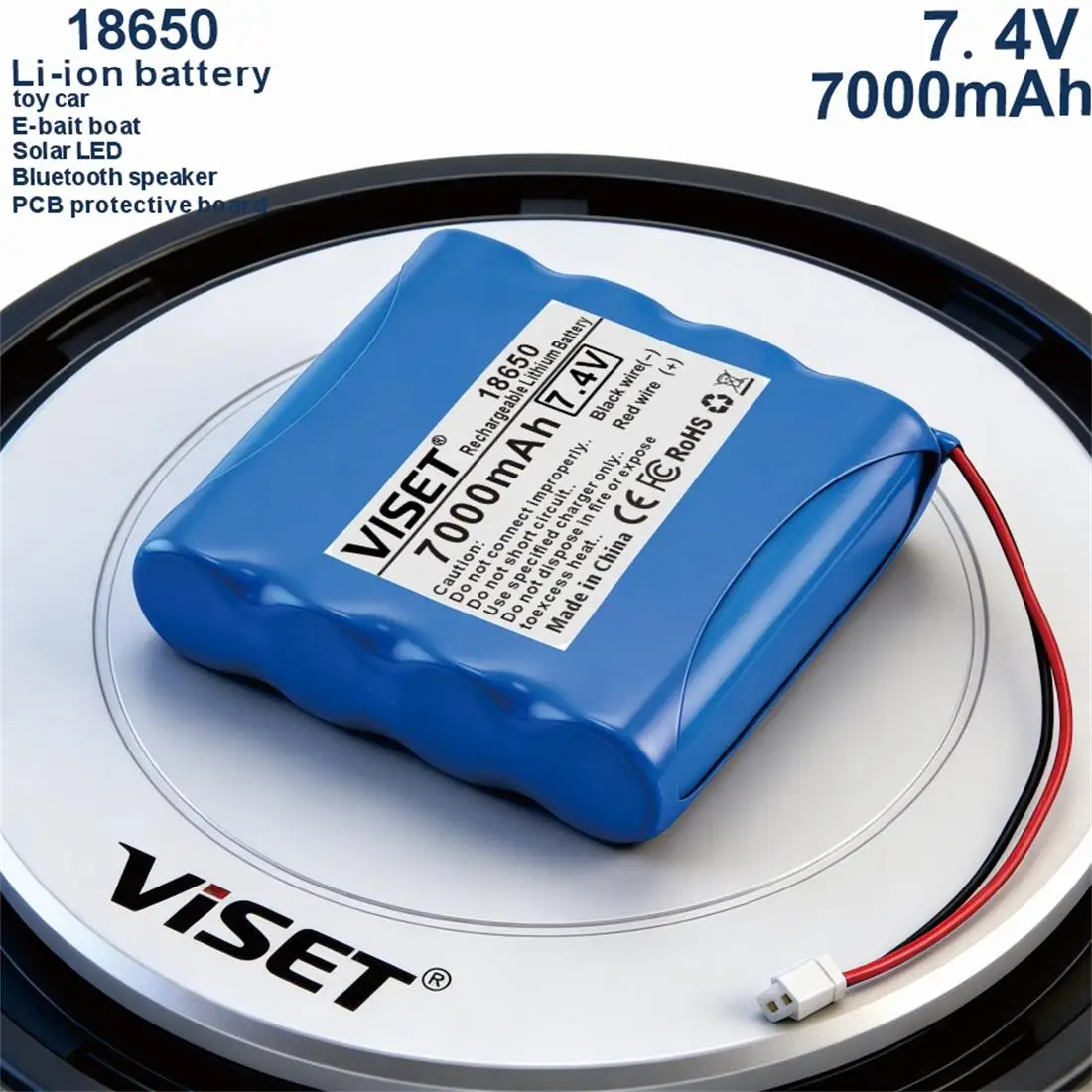 VISET New 7.4V 18650 14000mAh with wires Li-ion rechargeable battery with PCB for Bluetooth Speaker RCtoy car Fishing Bait Boat