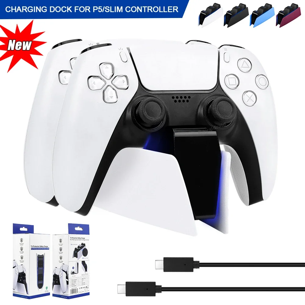 DinoFire Dual Fast Charger for PS5 DualSense Charging Station Charger Stand for PlayStation 5 Charging Base Wireless