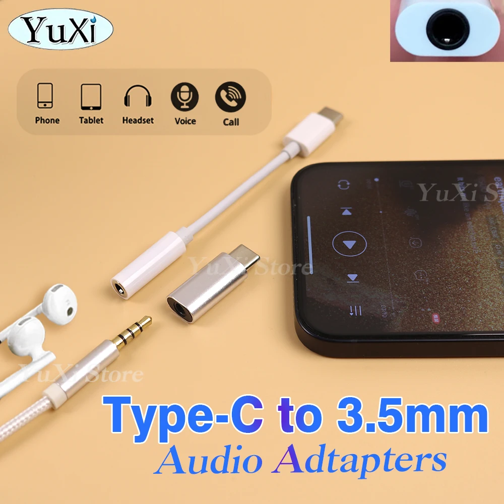 1Pc For Type-C Adapter to 3.5mm Jack AUX Cable Male to Female Adapter Headphone Converter DAC Digital Audio Splitter For Xiaomi