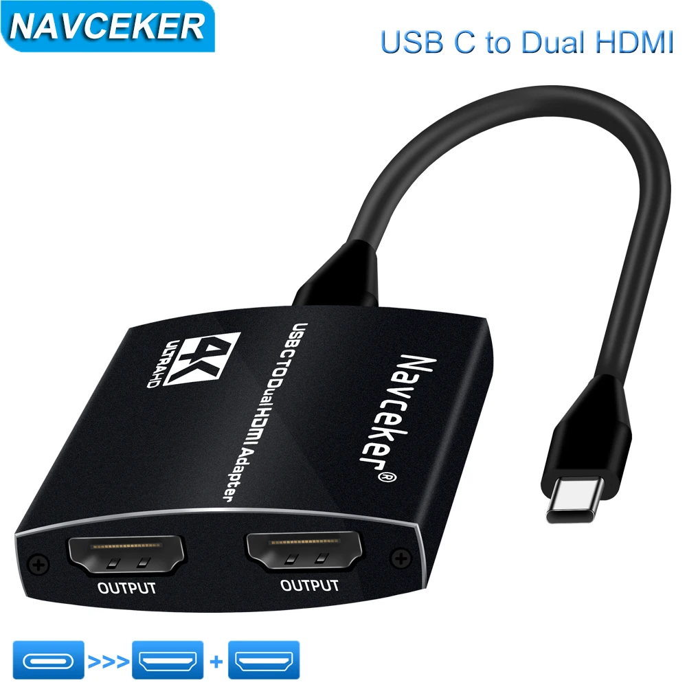 USB C to 2 HDMI Dual 4K Displays Digital AV Adapter for 2020-2016 MacBook Pro, Mac Air/iPad Pro, Dell XPS 13/15,Surface Pro 7/Go