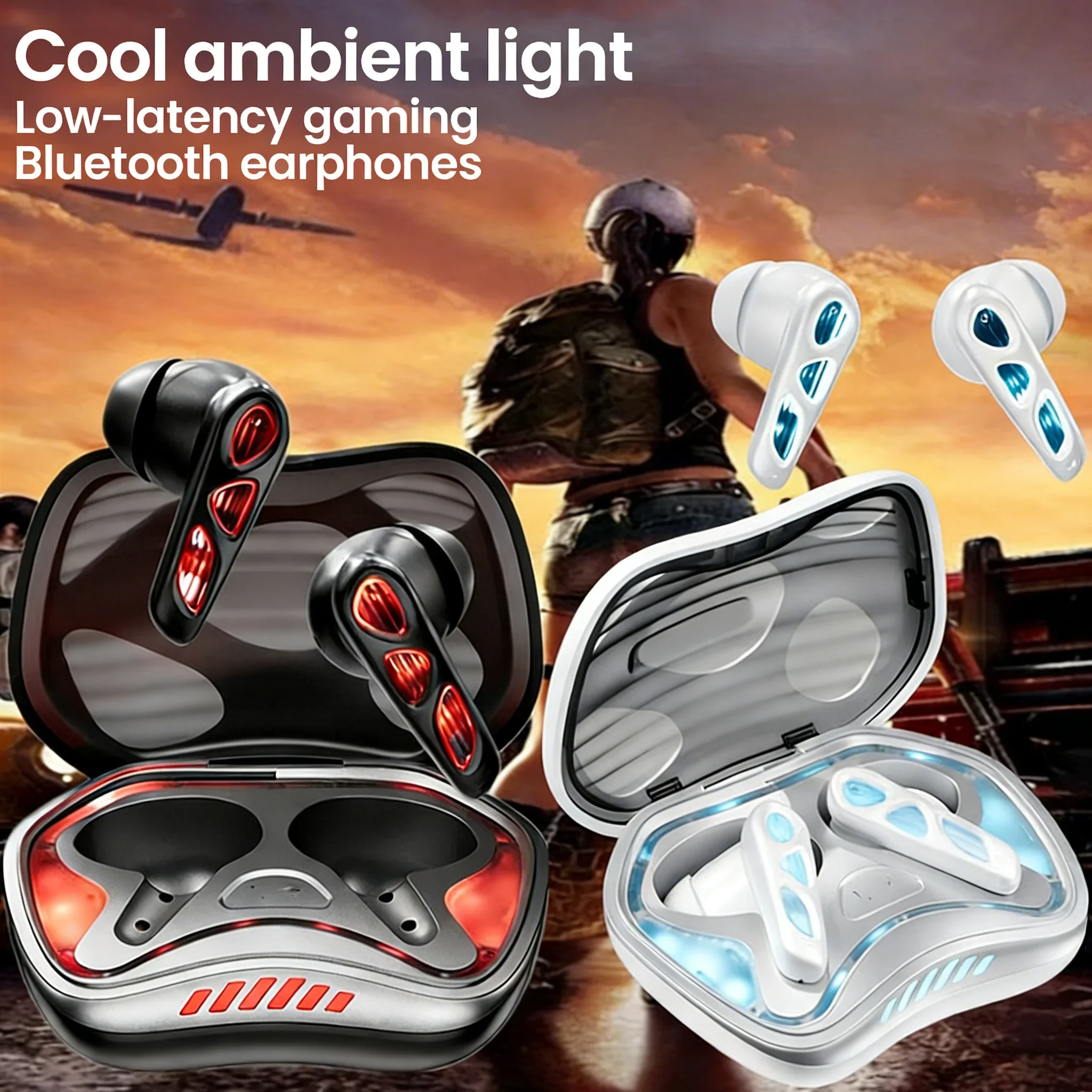Gaming Wireless Earbuds Low Latency RGB Cool Ambient Light ANC Noise Canceling Bluetooth 5.4 In-ear Earphones For Esport Gamer