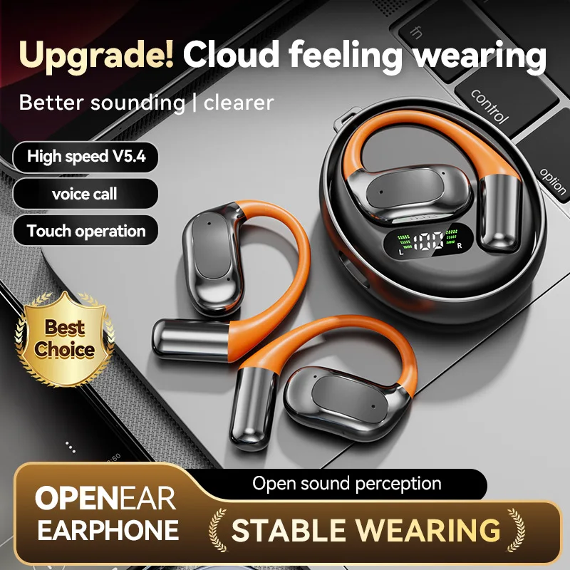 Bluetooth Headphones OWS Open Ear Rotatable Hook Sports Long Battery Life Wireless Earbuds for Running Gym Workout
